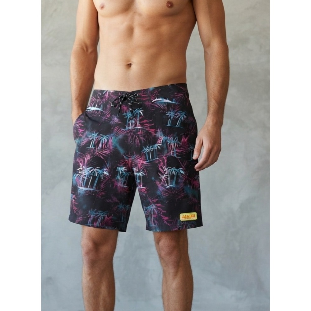 Jacks Surfboards Tropical Palm Tree Neon Print Stretch Board Shorts Size 32